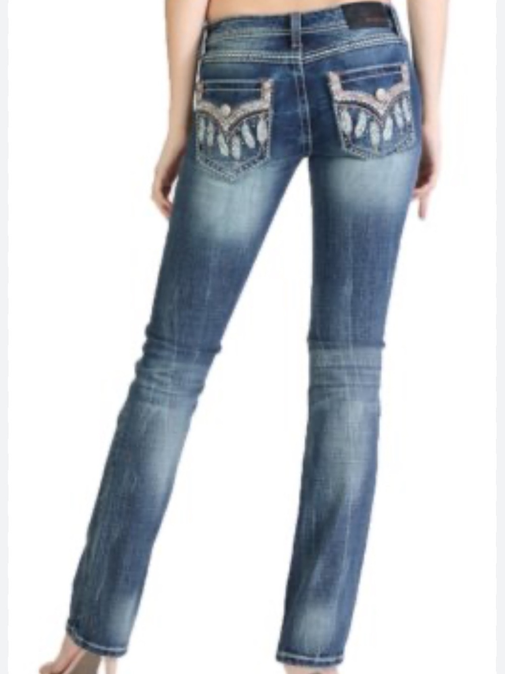 Grace in LA Jeans Feathers 🪶 Dreamcatcher Embroidery Jewel Denim Western Blue 28